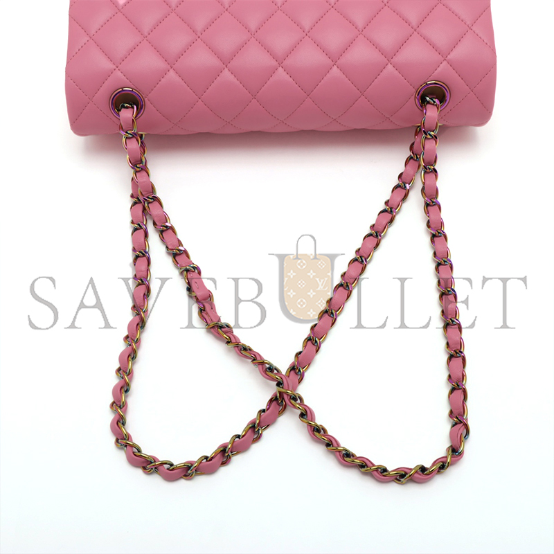 Ch*el master matelasse 25 lambskin double flap double chain bag pink rainbow metal fit (25.5*15*6cm)